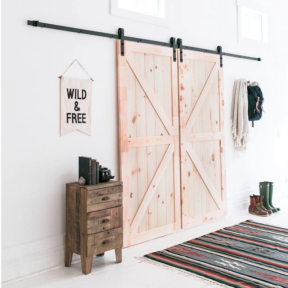 プロの生産ルームスライディング寝室素朴な固体インテリア木製松納屋ドア