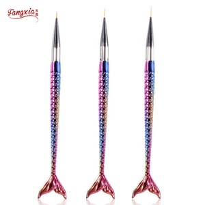 Fangxia 2019 wholesale private label good quality 3pcs nail liner brush paint drawing pen mermaid nail art brush for nail salon