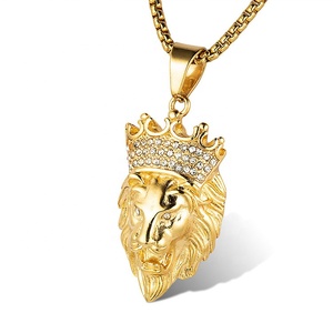 Marlary Fashion Hiphop Pave Zircon Men 18K Gold Plated Stainless Steel Lion King Head Pendant