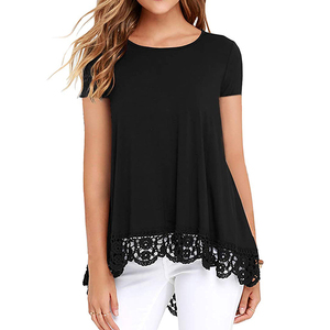 Cheap Price Wholesale Clothing Tops Women LatestShort Sleeves Round Neck Shirts LaceTops