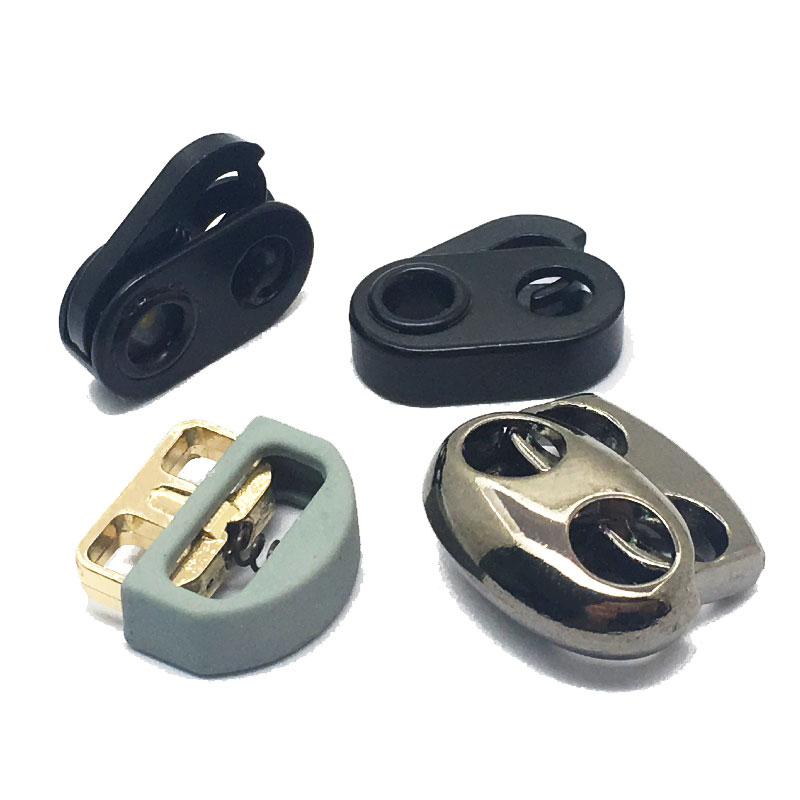 Click Down 1Pcs Dual Double Hole Black Bean Drawstring Cord Locks Stopper Fastener Slider Toggles