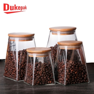 Empty squared hermetic glass bottles 350ml storage containers jars with lids
