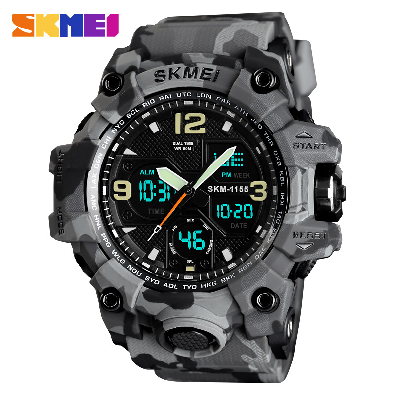 SKMEI 1155B новый большой чехол хит продаж электронные водонепроницаемые аналоговые спортивные цифровые наручные часы с двойным временем для фитнеса