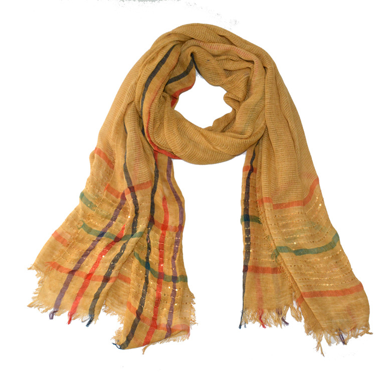 Модный клетчатый шарф с блестками-горчичного цвета