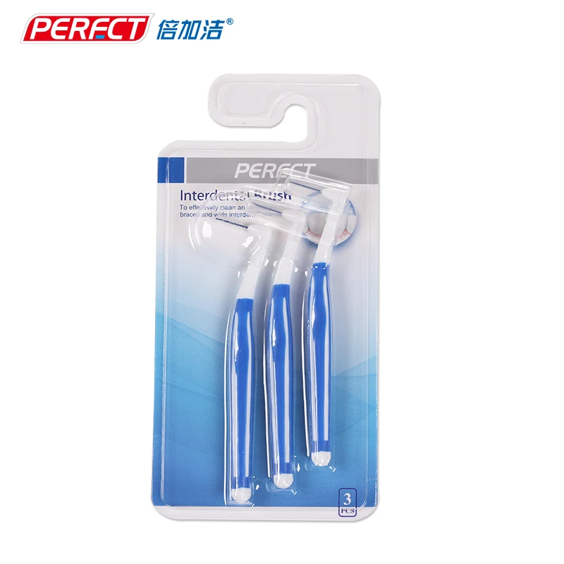OEM L-образная силиконовая межзубная щетка 3 шт. с колпачками, блистерная упаковка