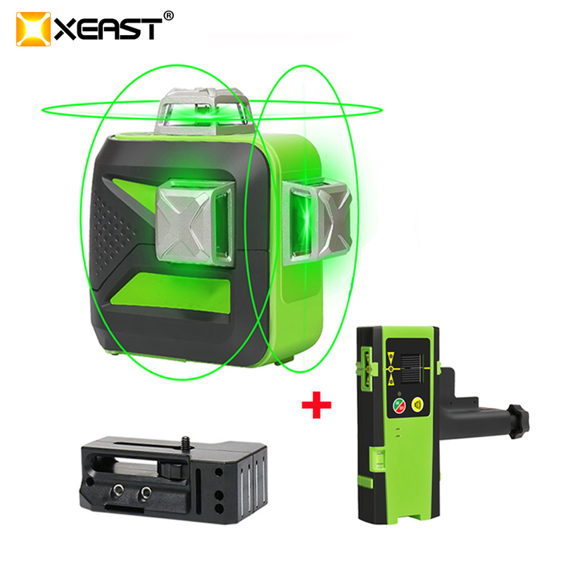 XEAST 2019 NEW 12 Lines 3D Cross Line Green Laser Level Self-Leveling Green Beam with Laser Receiver