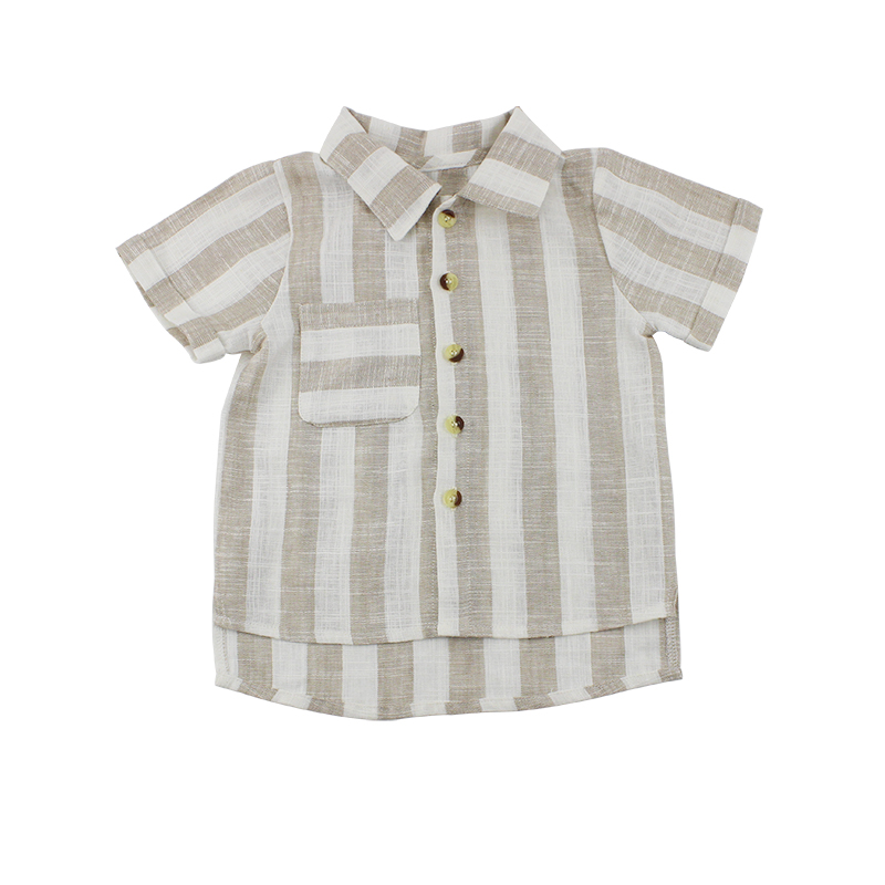 Футболки для мальчиков из органического льна в клетку с коротким рукавом и отложным воротником