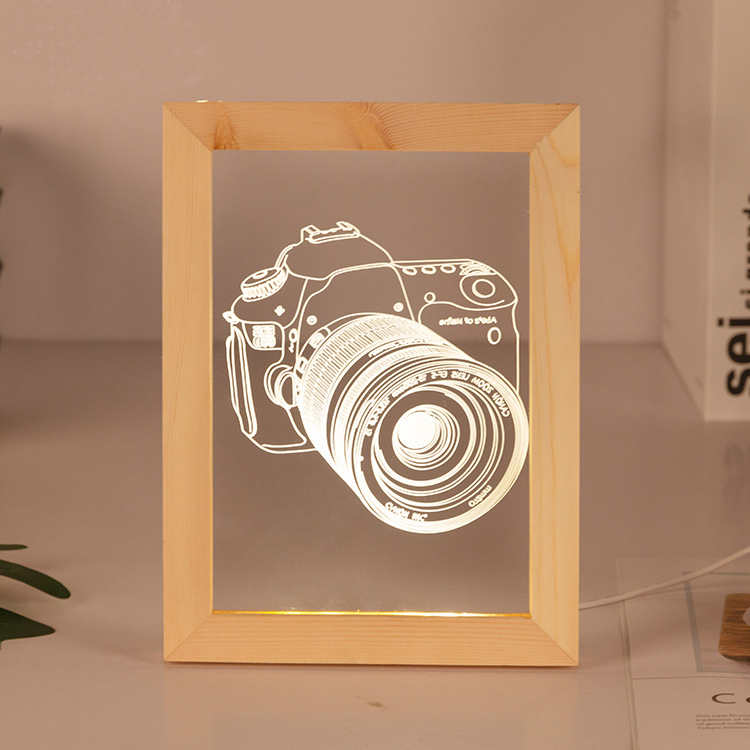 3D деревянная светодиодная фоторамка, декоративная акриловая фоторамка, ночник, 3D лампа для спальни, гостиной
