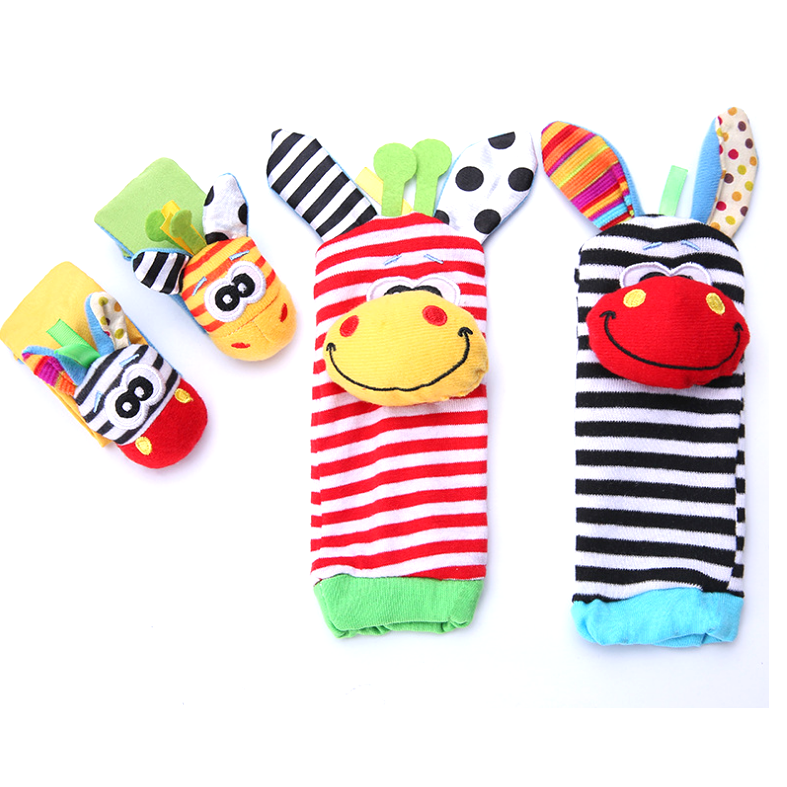 Animal Baby Infant Wrists Rattle and Socks Foot Finders Set Developmental baby squeaky toy