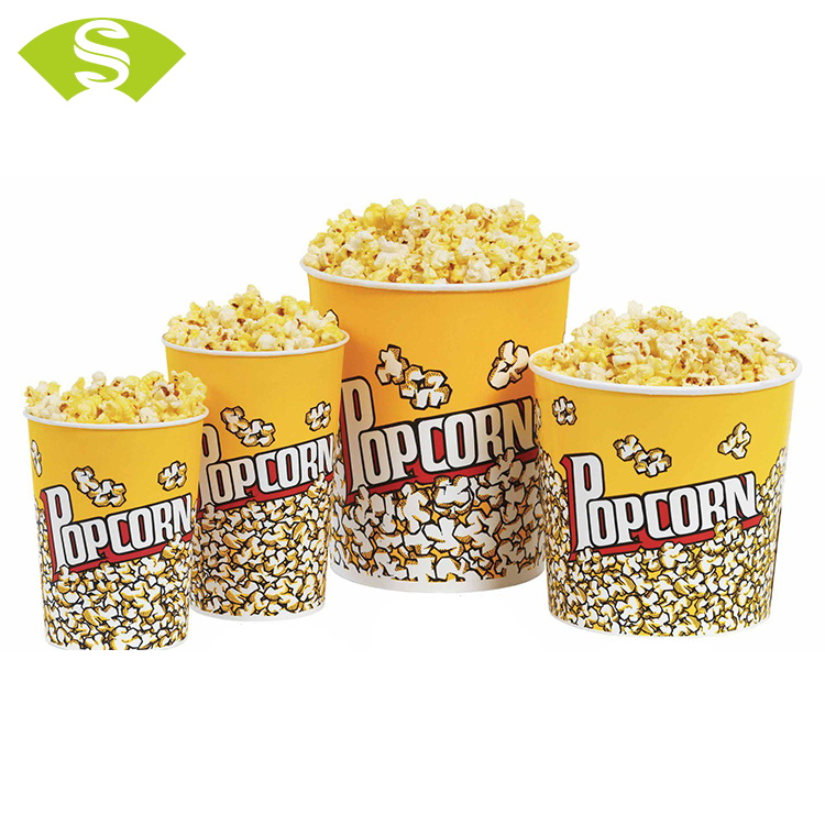 Yellow Popcorn cups Popcorn supplies tubs 46oz qty of 50