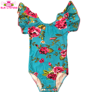 Wholesale ballet dance leotards training dancewear girls floral leotards kids flutter sleeve leotard