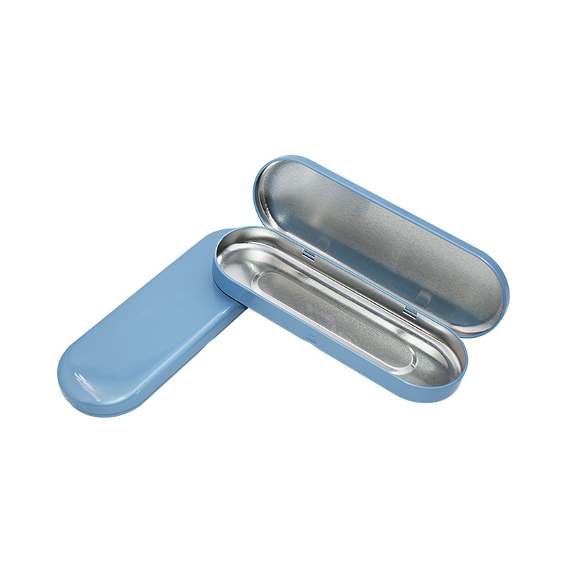 В наличии или на заказ, овальная форма, синяя косметическая подарочная упаковка, металлическая жестяная коробка