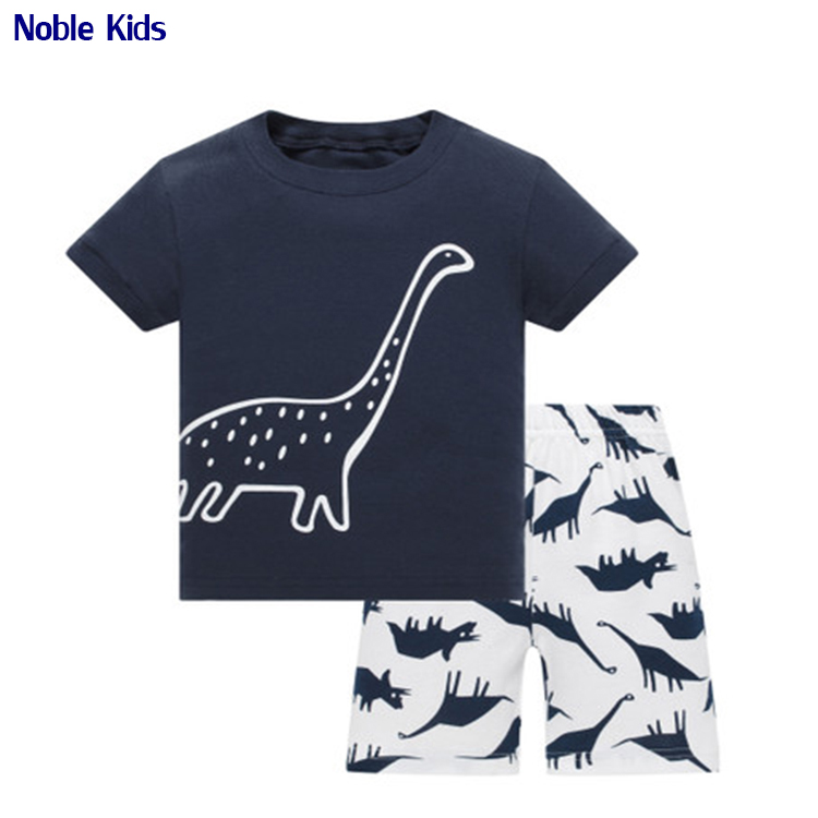 Новинка; Сезон весна-лето; Изысканные пижамные комплекты для мальчиков; Детская одежда для сна с короткими рукавами; Детские пижамы из 100% хлопка с изображением животных