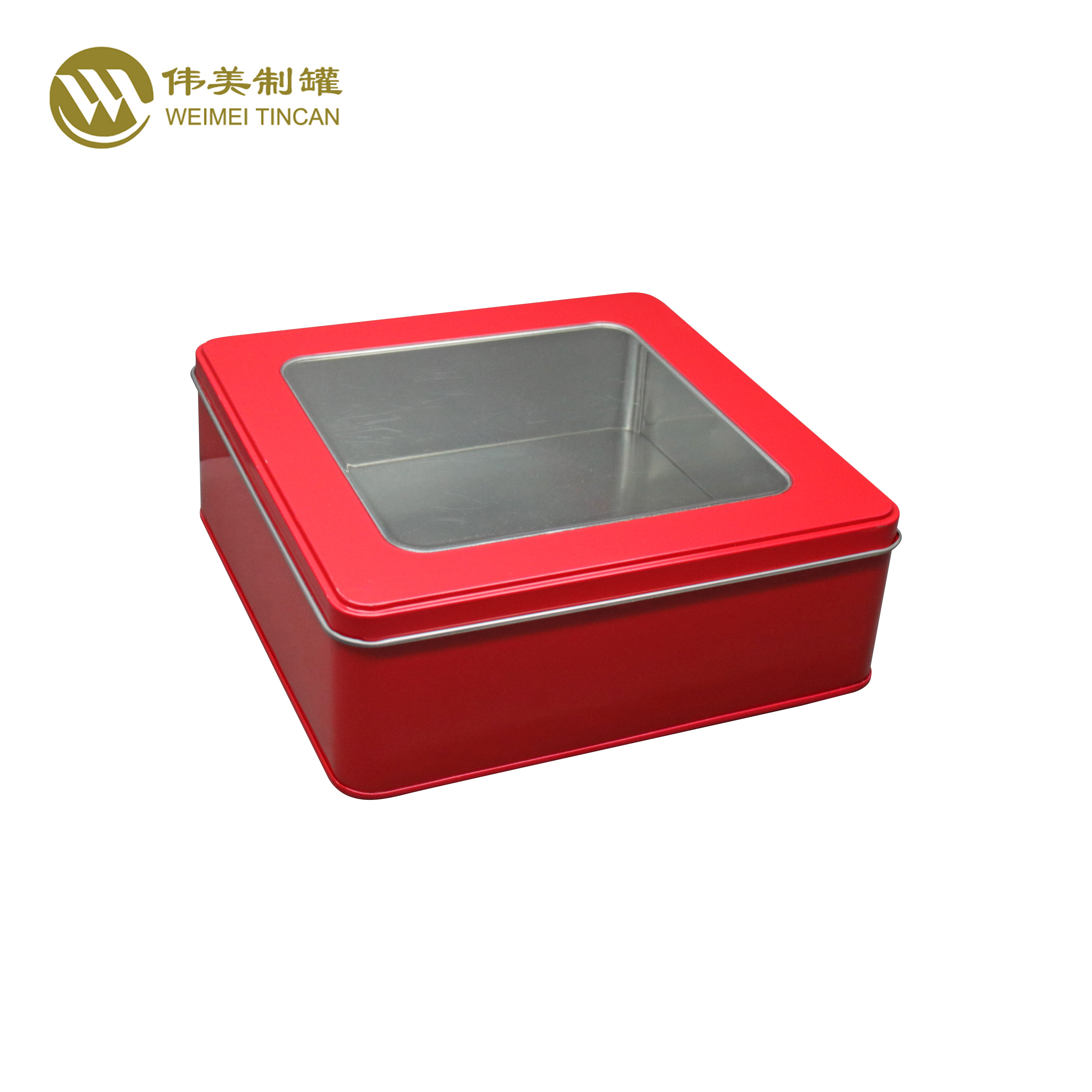 Storage Box Container Cookie Plain Silver Windowed Rectangular Kitchen Tin Cake Tin with Window Biscuit