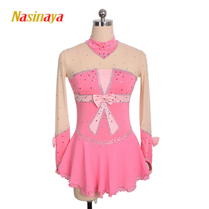 Nasinaya Figure Skating Dress Customized Competition Ice Skating Skirt for Girl Women Kids Performance light pink pink bowknot