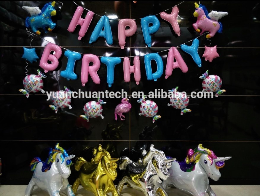 As Letras Do Alfabeto de feliz Aniversário Balão Pendurado Decorações Da Festa de Aniversário Crianças Balões Folha de Ouro Prata Rosa Azul Guirlanda