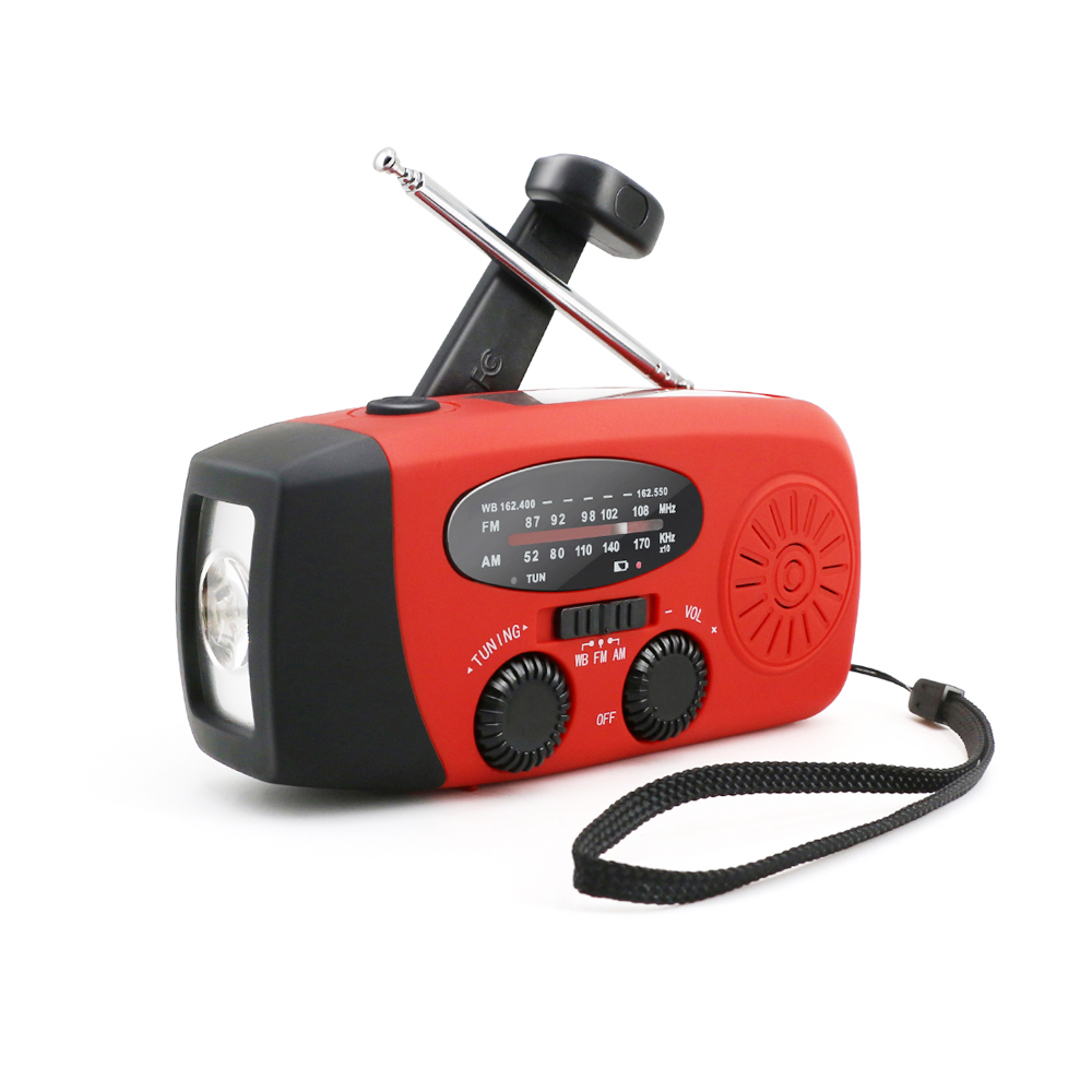 Radio de emergencia solar FM NOAA Radio de tiempo Radio de audio Cargador de tel/éfo manivela de mano multifuncional linterna que acampa de energ/ía solar Linterna de LED solar manivela de la mano AM