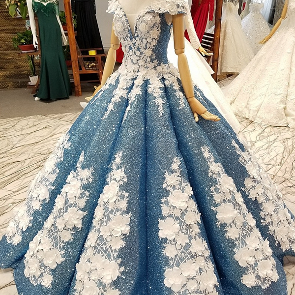 Off Shoulder V Neck Beauty Bridal Wedding Dress Vestido De Novia Lace Decoration Bridal Gowns Satin Royal Blue Wedding Dress Buy Royal Blue Wedding Dress Lace Decoration Bridal Gowns Satin Royal Blue