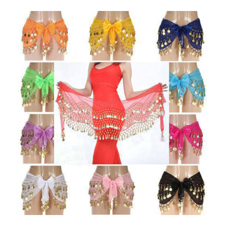 New 328pcs Golden Coins Belly Dance Costume Hip Scarf Belt velvet 9 Colors