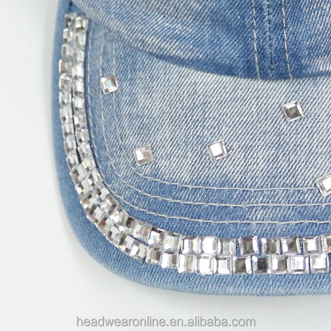 Fashion Custom Rhinestone Washed Cowboy Baseball Caps Customizable fitted caps 	 3d embroidery cap