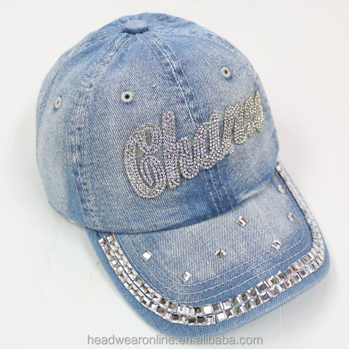 Fashion Custom Rhinestone Washed Cowboy Baseball Caps Customizable fitted caps 	 3d embroidery cap