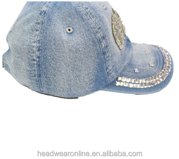 Fashion Custom Rhinestone Washed Cowboy Baseball Caps Customizable fitted caps 	 3d embroidery cap