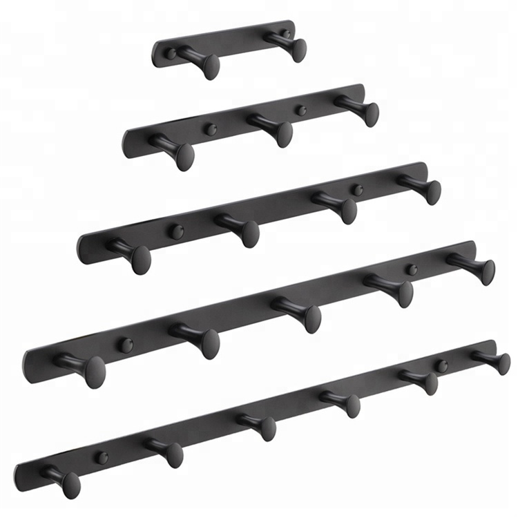 Черный крючок для халата настенный держатель Вешалка Гальваническая отделка Аксессуары для ванной комнаты 2-6 рядов цинковый сплав