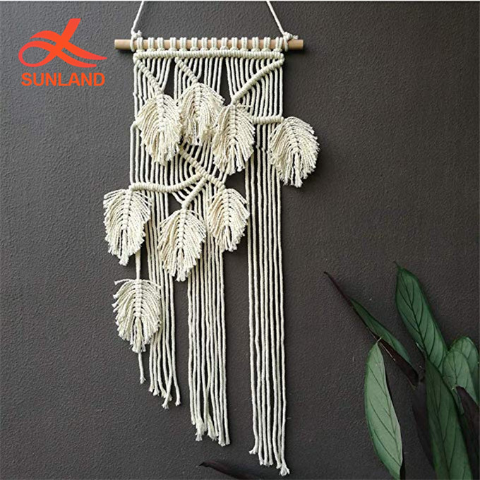 W1583 Handmade Tapestry Home Decor Woven Macrame Leaves Design