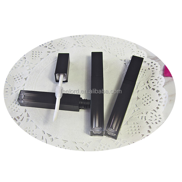 Черная квадратная пластиковая туба для блеска для губ объемом 4 мл, оптовая продажа, пустая упаковка для блеска для губ на заказ