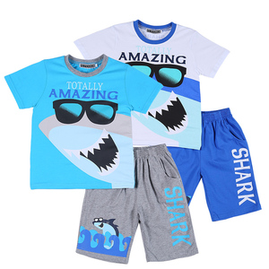 Casual Boys T Shirt Set Short Sleeve Shark Summer Children Clothing