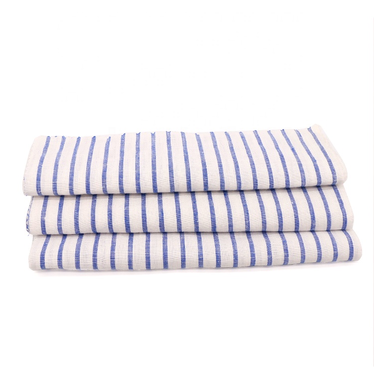 100% льняная синяя и белая полоса окрашенная пряжа ткань