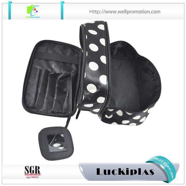 Bolsa de maquillaje de lona bolsa de cosméticos de lona de dos capas personalizada con espejo