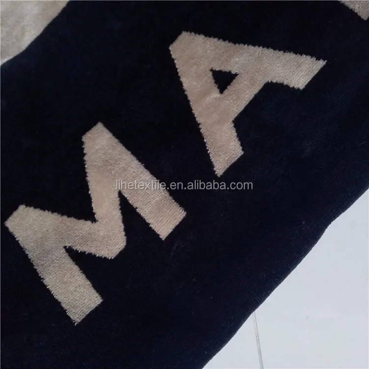 Toalla de playa con logotipo personalizado jacquard tejido terciopelo 100% algodón