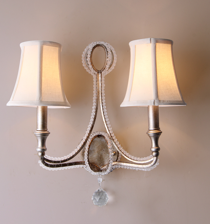 2 Heads Wall Sconce Retro Vintage Rustic Beaded crystal antique wall lamp