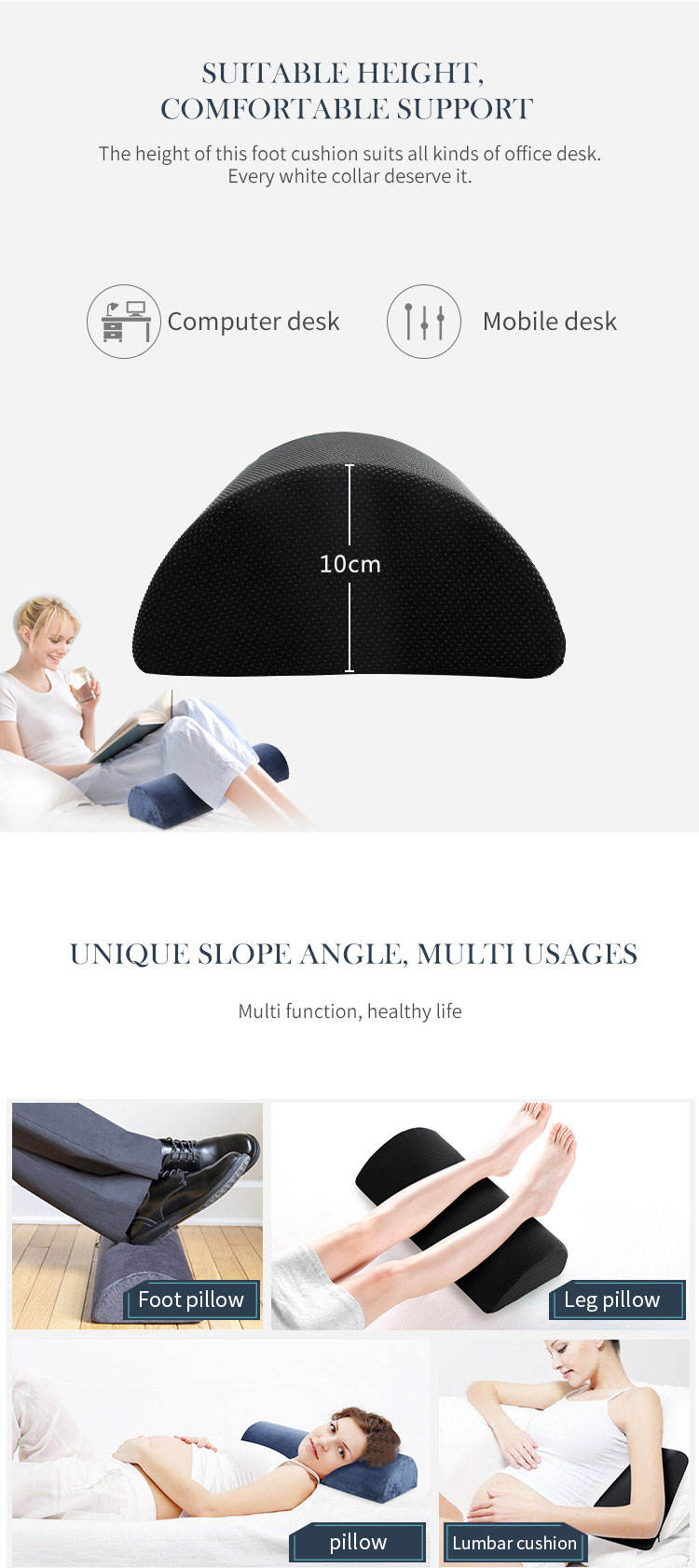 OEM Half Moon Shape Wedge Cervical Pillow Foot Rest Cushion