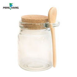 Wholesale glass jar with bamboo spoon and cork lid for spices Salt Seasonings 8oz
