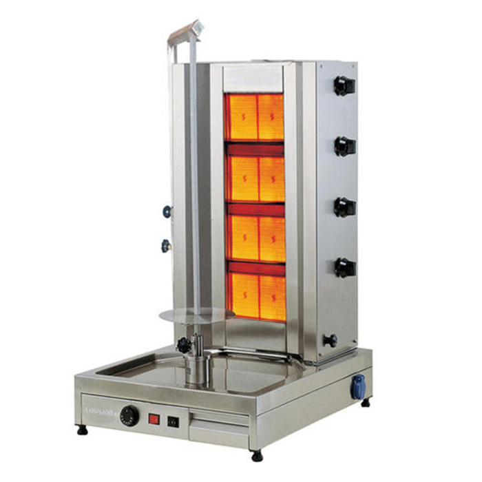 Natural gas fired infrared radiant cookers for shawarma and gas kebab grill machine