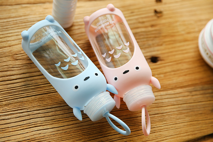370ml Cute Totoro Cartoon Glass Cup,Travel Water Bottle With Silicone Sleeve.