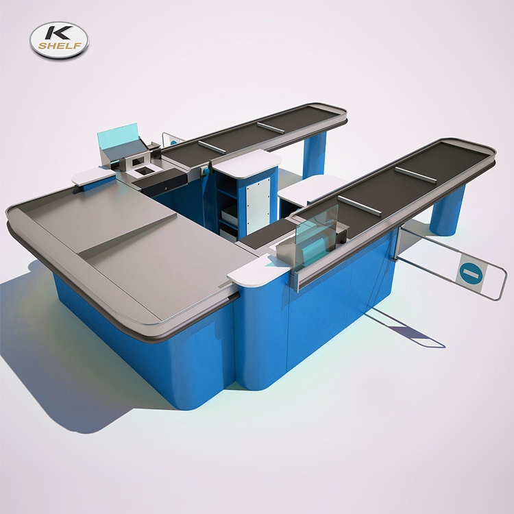 Дизайн супермаркета, розничный кассовый стол, кассовый стол с конвейерной лентой для продажи