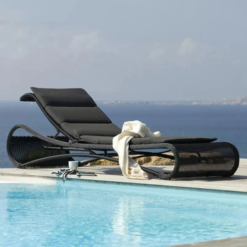 Ensemble Chaise de plage en rotin avec coussin, meubles d'extérieur, 1 pièce, offre spéciale, Chaise de soleil en osier