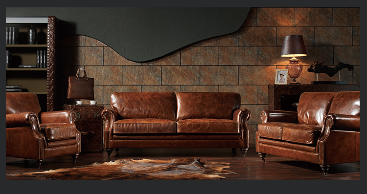 Retro vintage Genuine leather sofa chair comfortable single seat armchair antique arm chair wood living room chair furniture