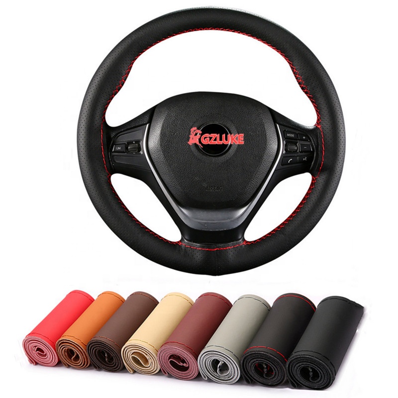 Car Truck Steering Wheel Cover Cowhide 38cm Leather DIY Hand Sewing Gift
