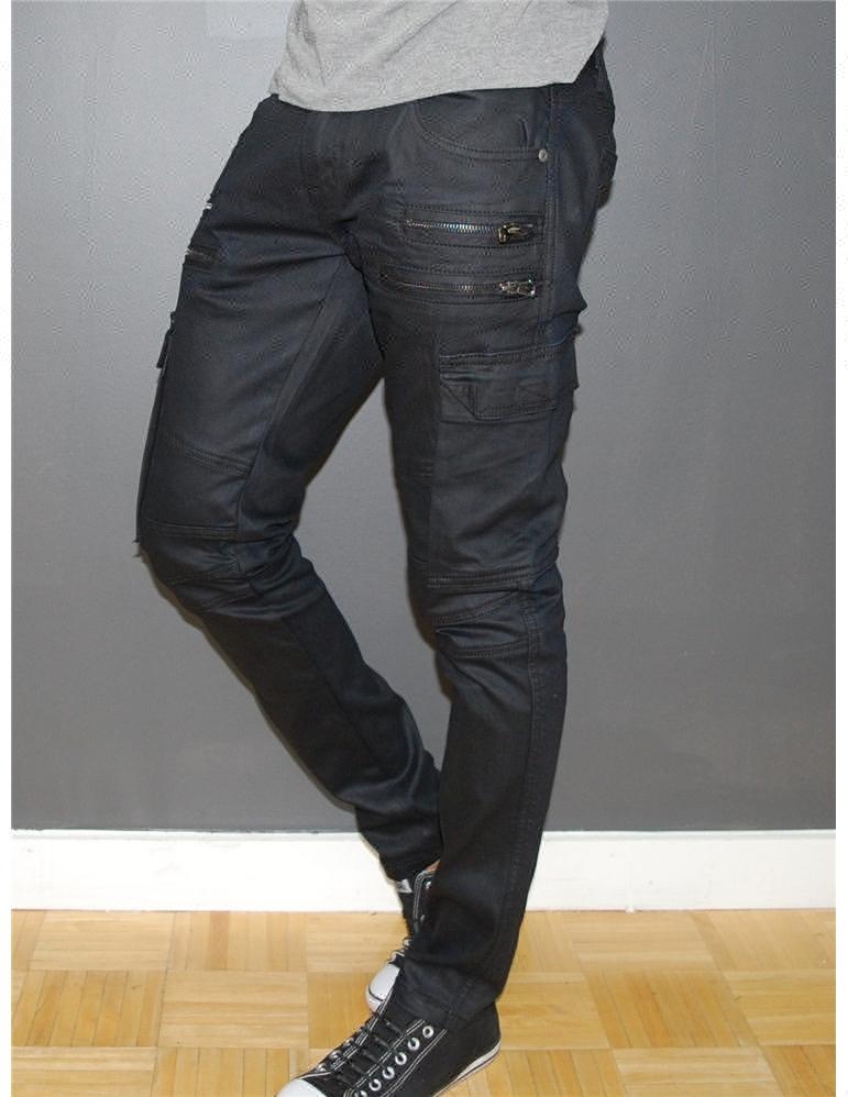 mens black coated skinny jeans