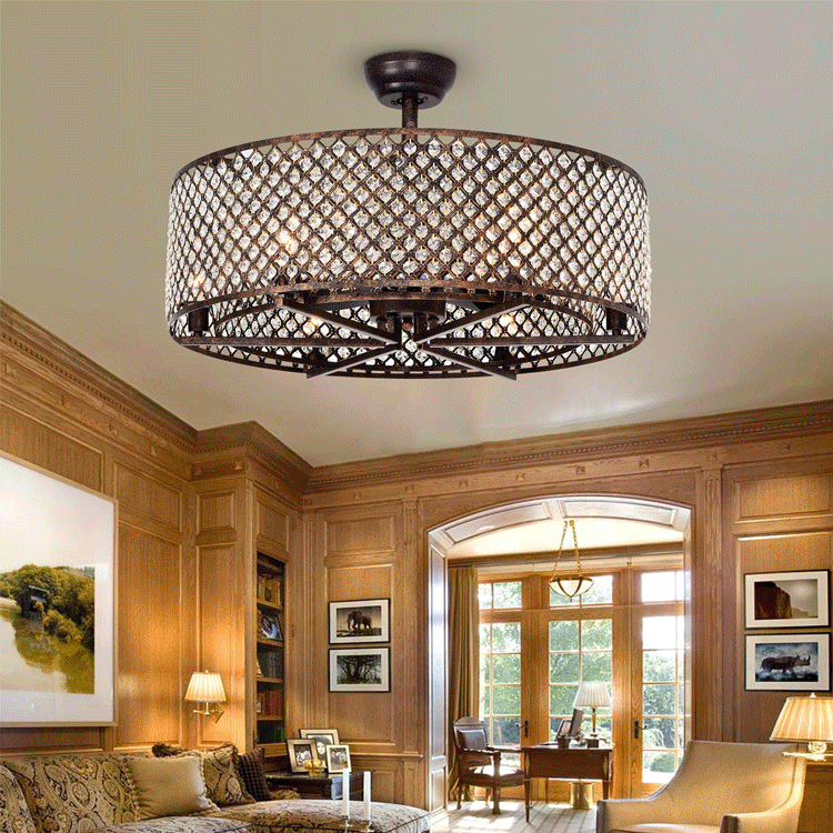 Retro Bronze Antique Fan Energy Saving Modern Decorative Crystal Ceiling Fan Light With Remote Control