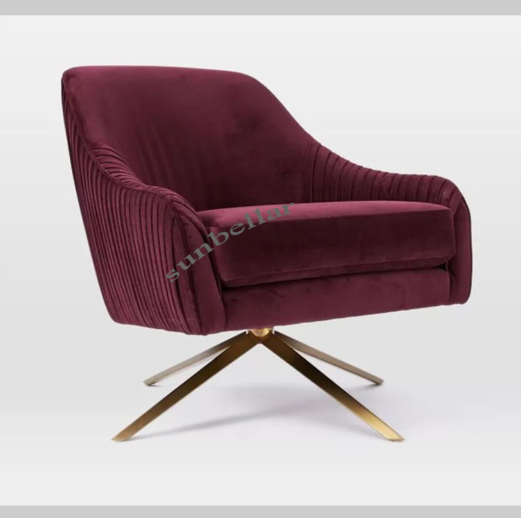 living room furniture velvet chair gold stainless steel foot swivel hotel chair luxury fabric chair