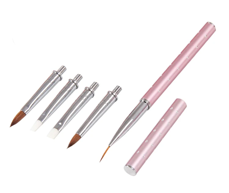 Pink metal aluminum handle nail art brush with interchangeable point
