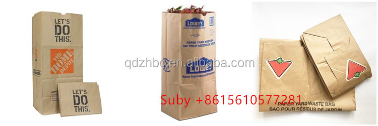 Custom print  paper yard garden waste bag 2 ply kraft paper Lawn and Leaf bags
