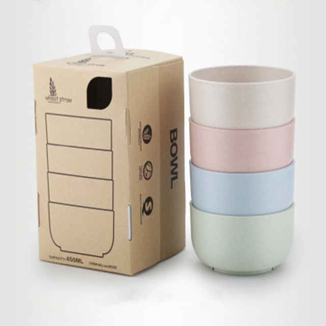 Высокое качество пшеничной соломы Детские чаши набор Пользовательский логотип для детей использовать экологически чистые биоразлагаемые чаши столовая посуда