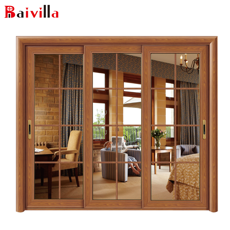 Gitter Bar Holzmaserung Aluminium 3 Panel Schiebeschranktüren