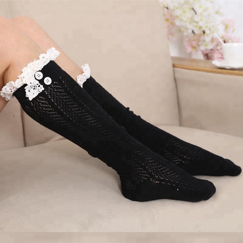 Вязанные с девочками цветные сапоги женские длинные модные кружевные носки